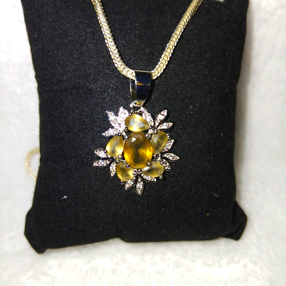Elegant Smoky Quartz & White Topaz Pendant And Sterling Silver Necklace